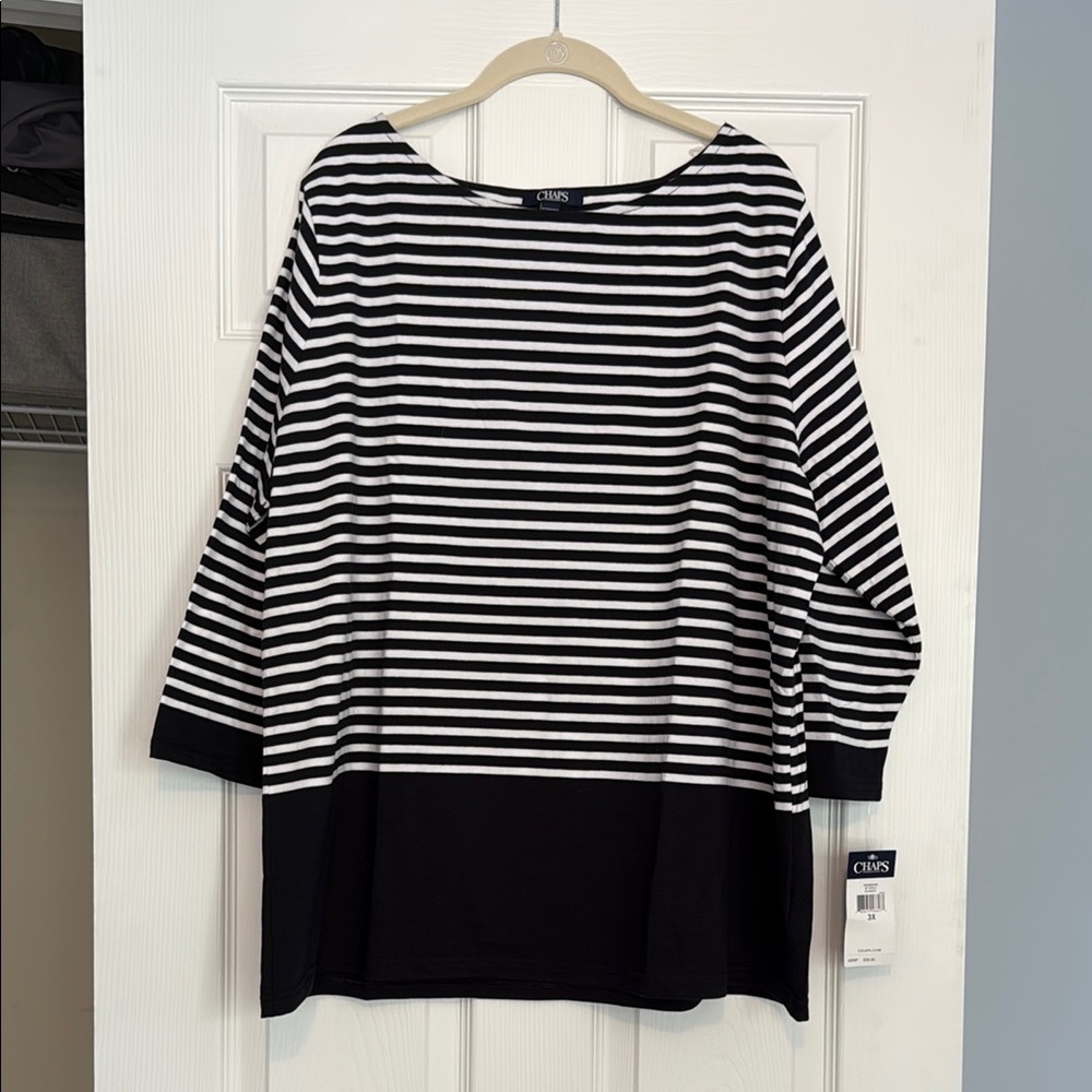 Chaps Monochrome Striped Boat Neck Top